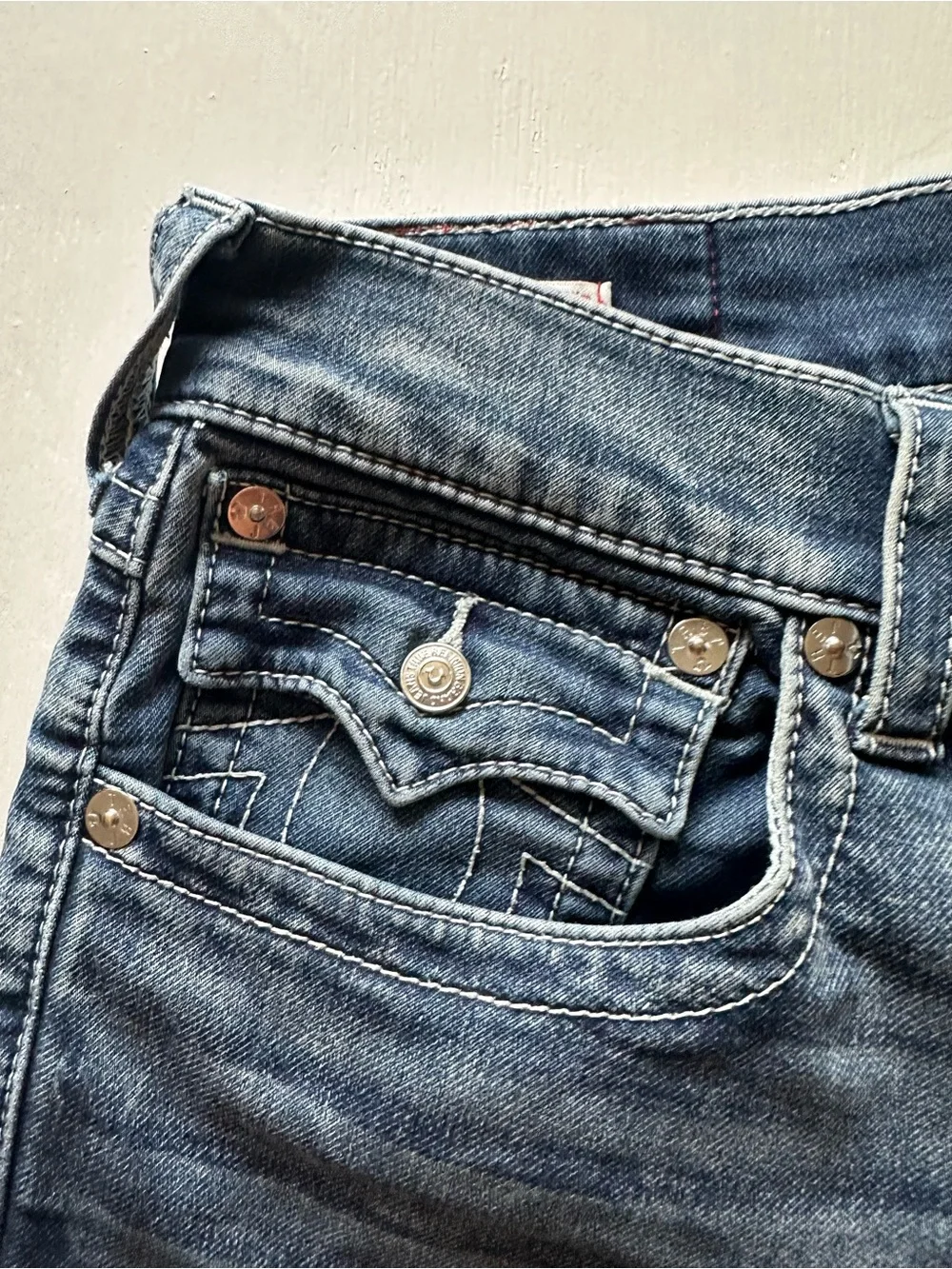 True Religion Men's Faded Blue Slim Straight Jeans